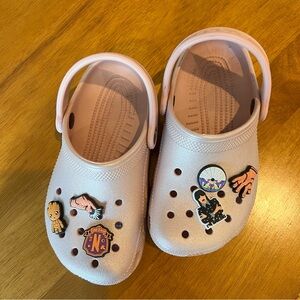 Like New CROCS Classic Pink Glitter Sandals with Fun Jewels - J1